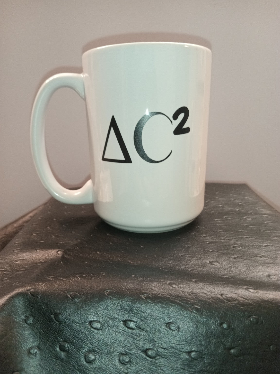White ceramic ΔC² research mug by Perspective Metaphysics
